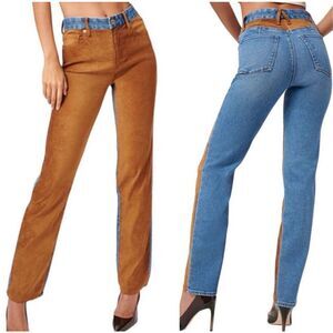 NWT Good American Good Icon Mixed Denim Faux Suede Size 24